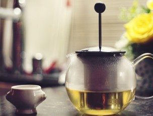 tea pot with yellow flowers