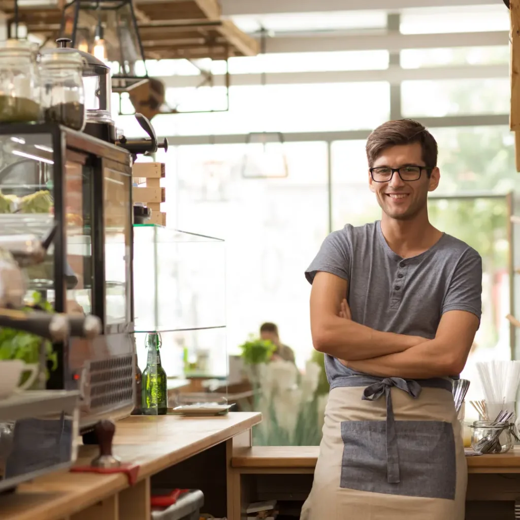 Small business owner working in a café setting